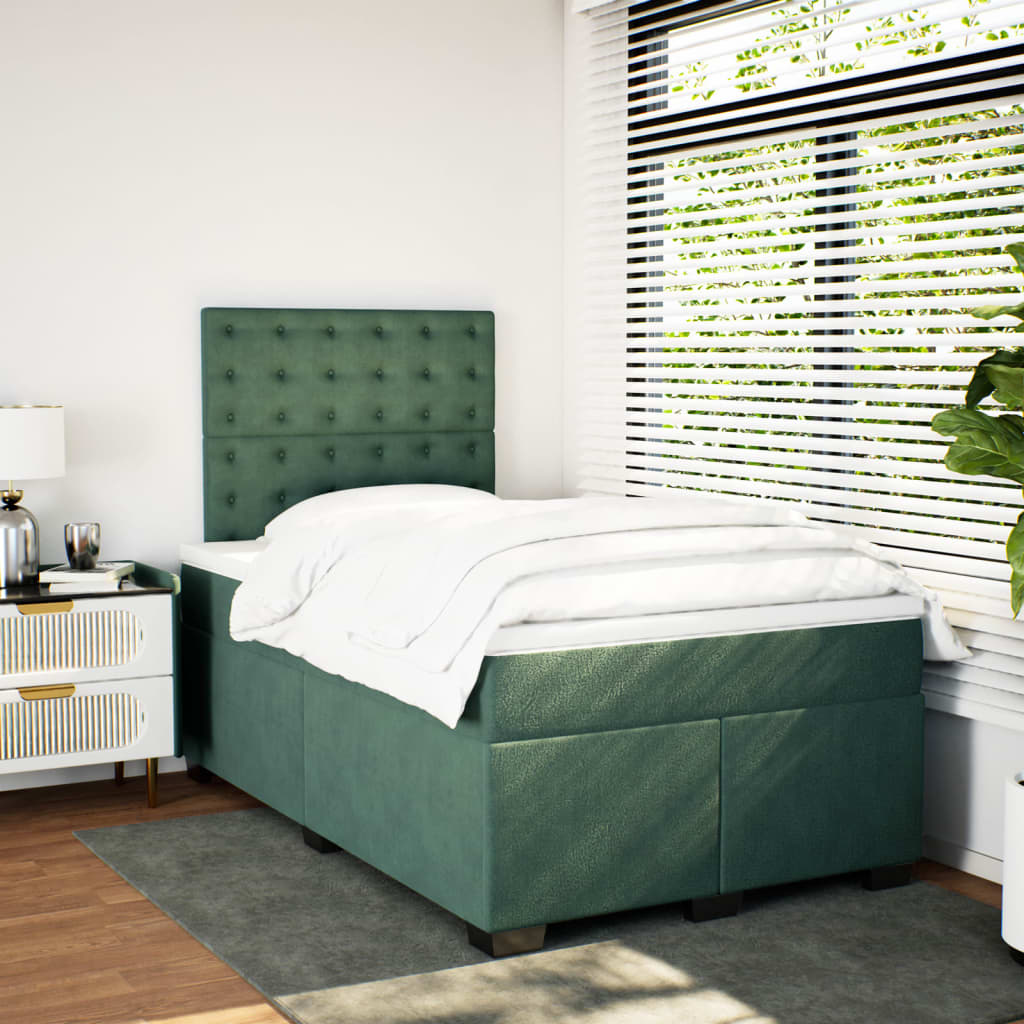 vidaXL Cama box spring con colchón terciopelo verde oscuro 120x200 cm