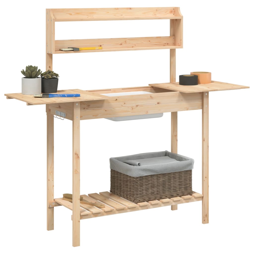 vidaXL Mesa para macetas con fregadero madera abeto 147,5x44x139,5 cm