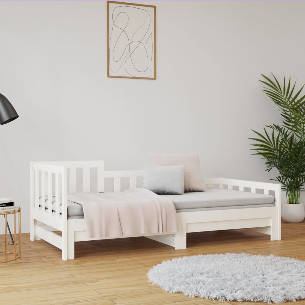 vidaXL Sofá cama extraíble madera maciza de pino blanco 2x(80x200) cm