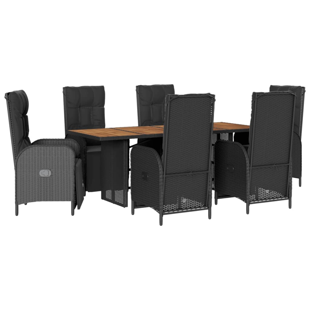 vidaXL Set de comedor de jardín 7 pzas y cojines ratán sintético negro