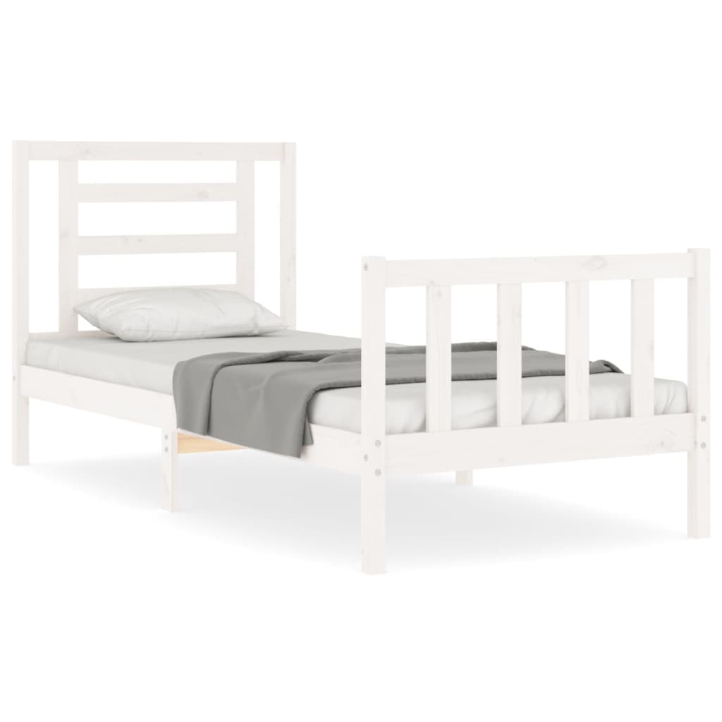 vidaXL Estructura de cama con cabecero madera maciza blanco 90x200 cm