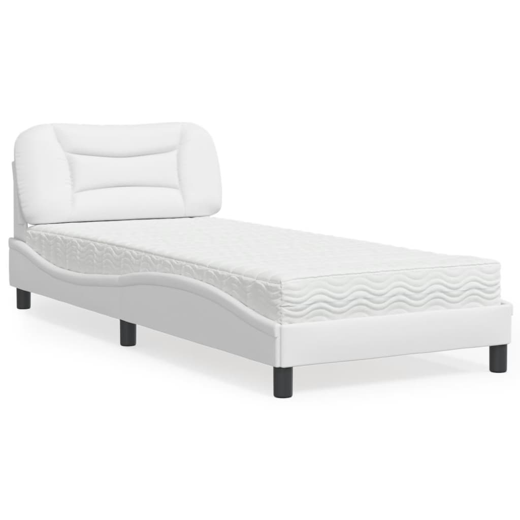 vidaXL Cama con colchón cuero sintético blanco 90x190 cm