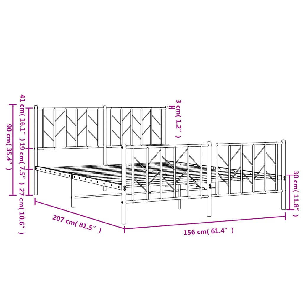 vidaXL Estructura cama sin colchón con estribo metal negro 150x200 cm