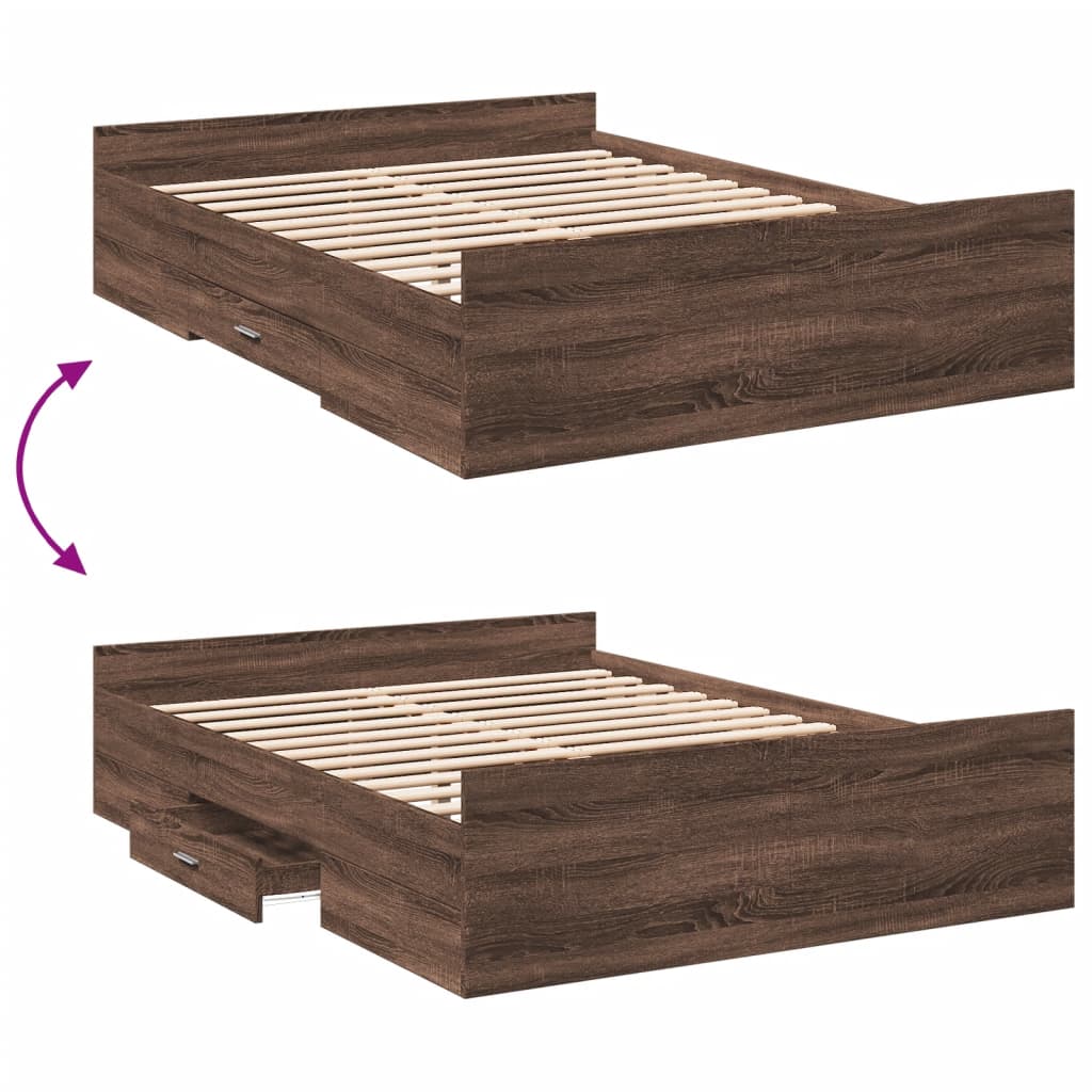 vidaXL Cama con cajones madera de ingeniería marrón roble 120x200 cm