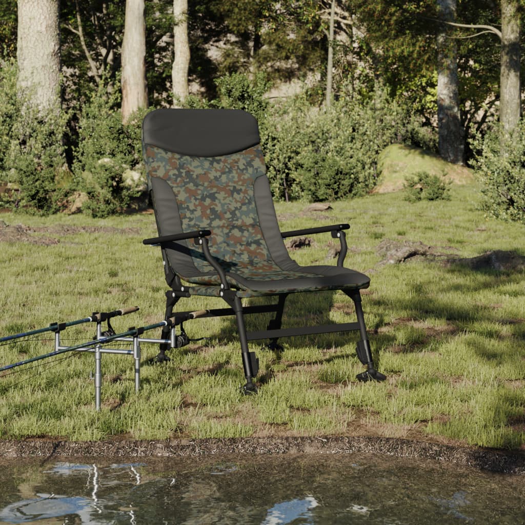 vidaXL Silla de pesca con reposabrazos plegable camuflaje