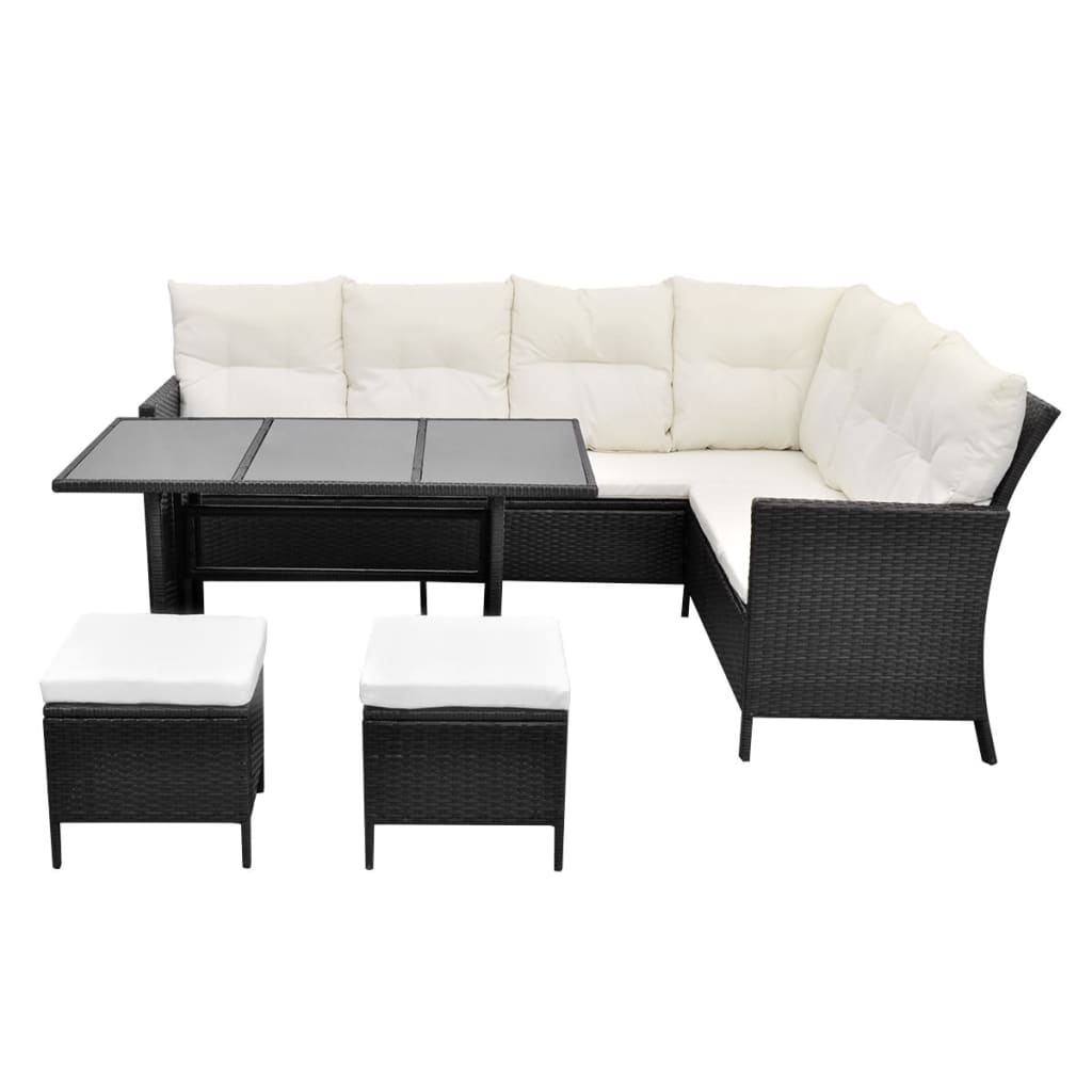 vidaXL Set de muebles de jardín 4 pzas y cojines ratán sintético negro