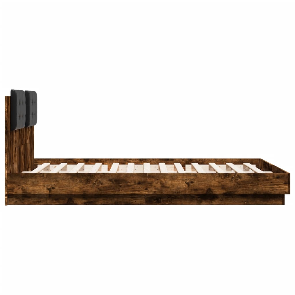 vidaXL Cama con cabecero madera de ingeniería roble ahumado 150x200 cm