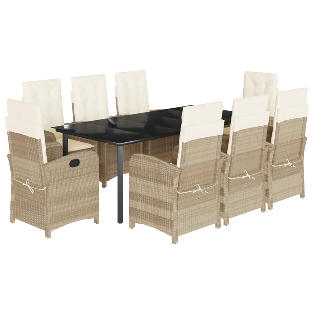 vidaXL Set comedor de jardín 9 pzas con cojines ratán sintético beige