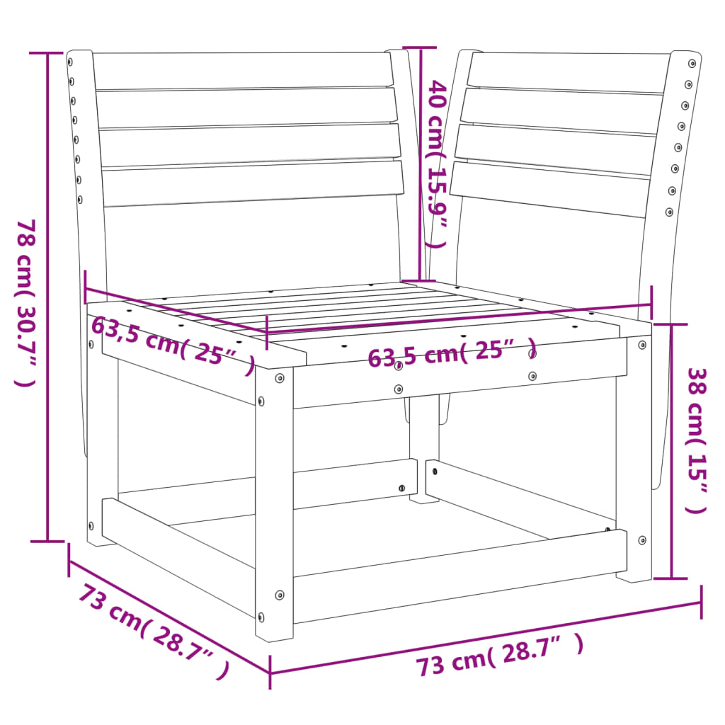 vidaXL Sofá esquinero de jardín madera maciza abeto Douglas 73x73x78cm