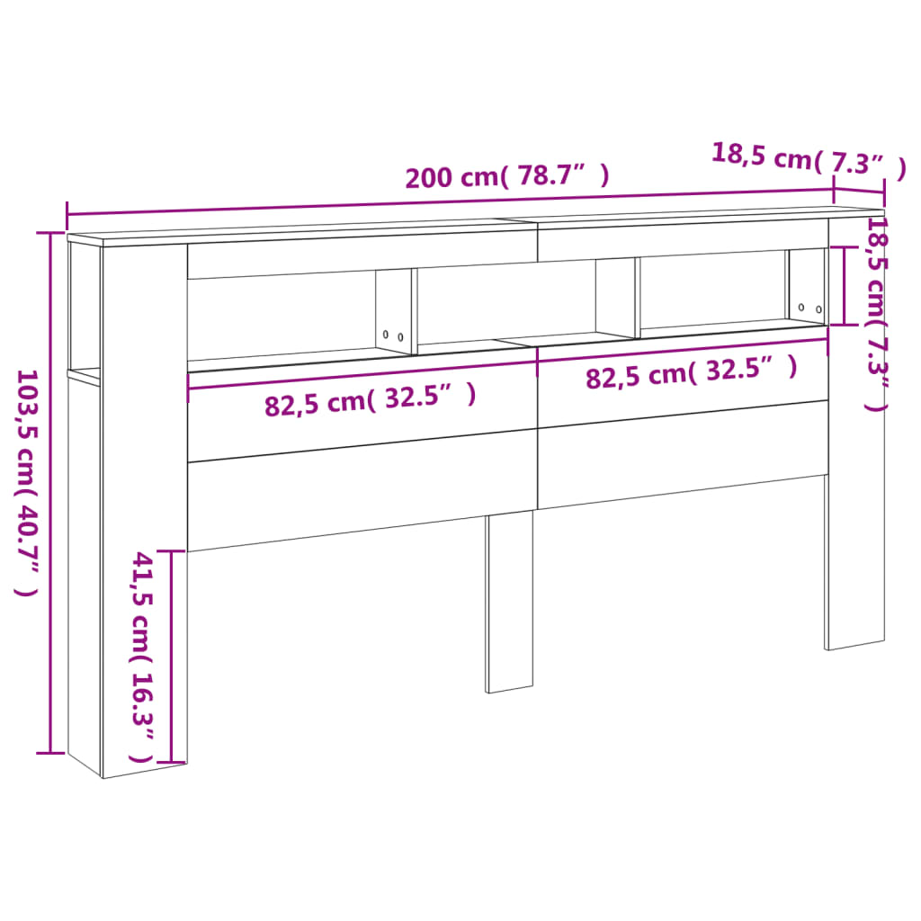 vidaXL Cabecero LED madera ingeniería roble Sonoma 200x18,5x103,5 cm