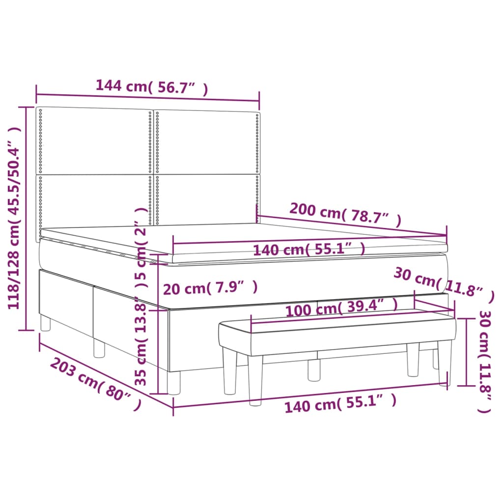 vidaXL Cama box spring con colchón tela negro 140x200 cm