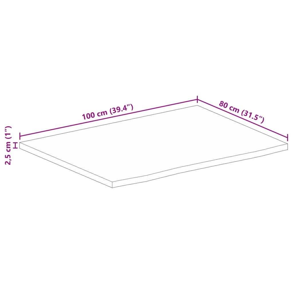 vidaXL Tablero de mesa borde natural madera maciza mango 100x80x2,5 cm