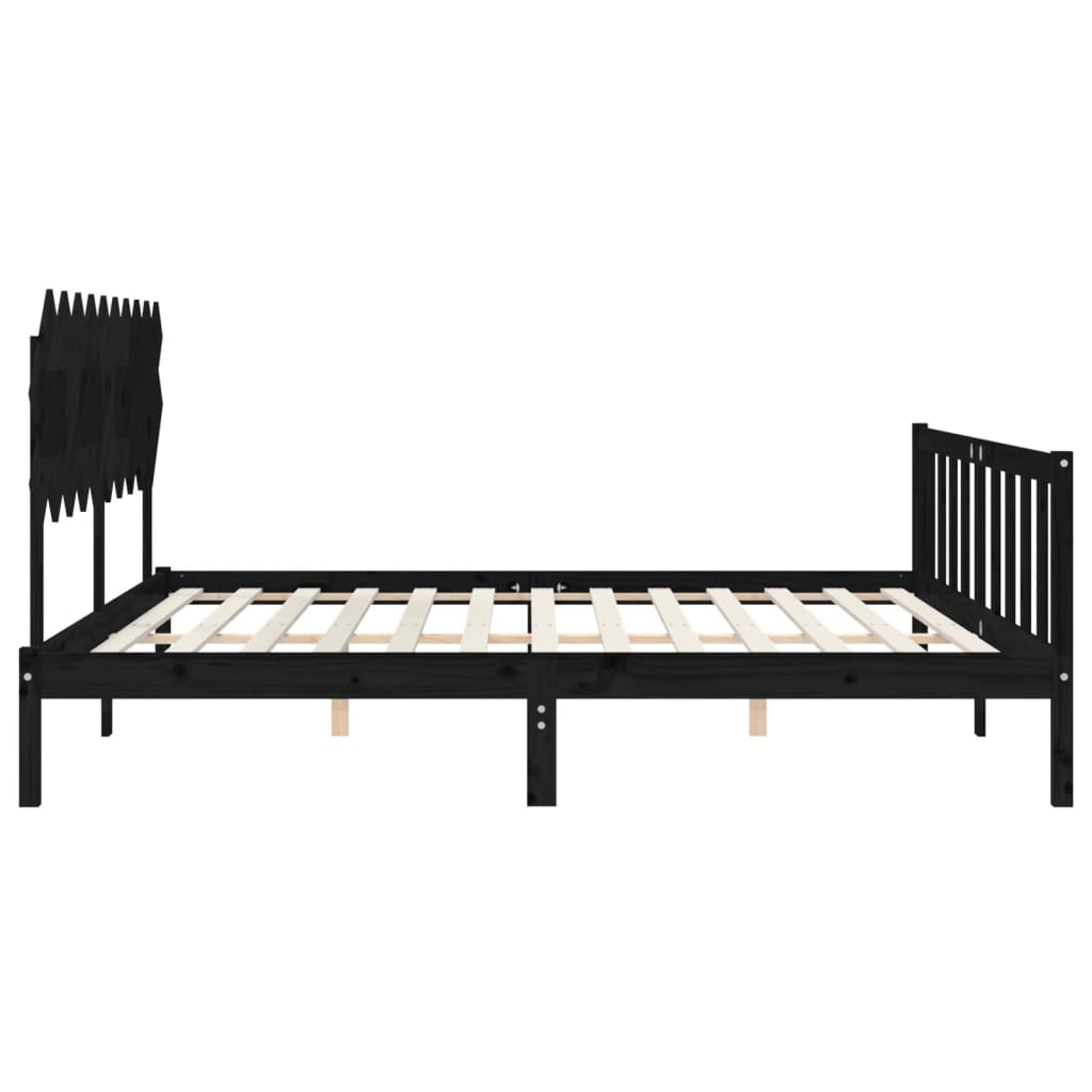 vidaXL Estructura cama de matrimonio con cabecero madera maciza negra