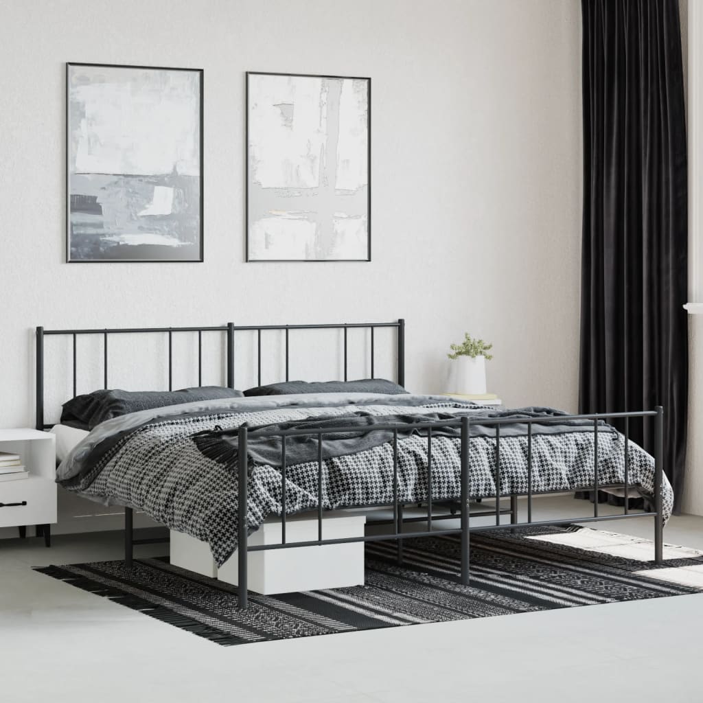 vidaXL Estructura cama sin colchón con estribo metal negro 180x200 cm