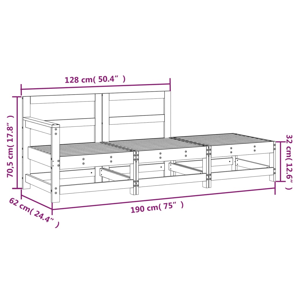 vidaXL Juego de muebles de jardín 3 pzas madera maciza de pino gris