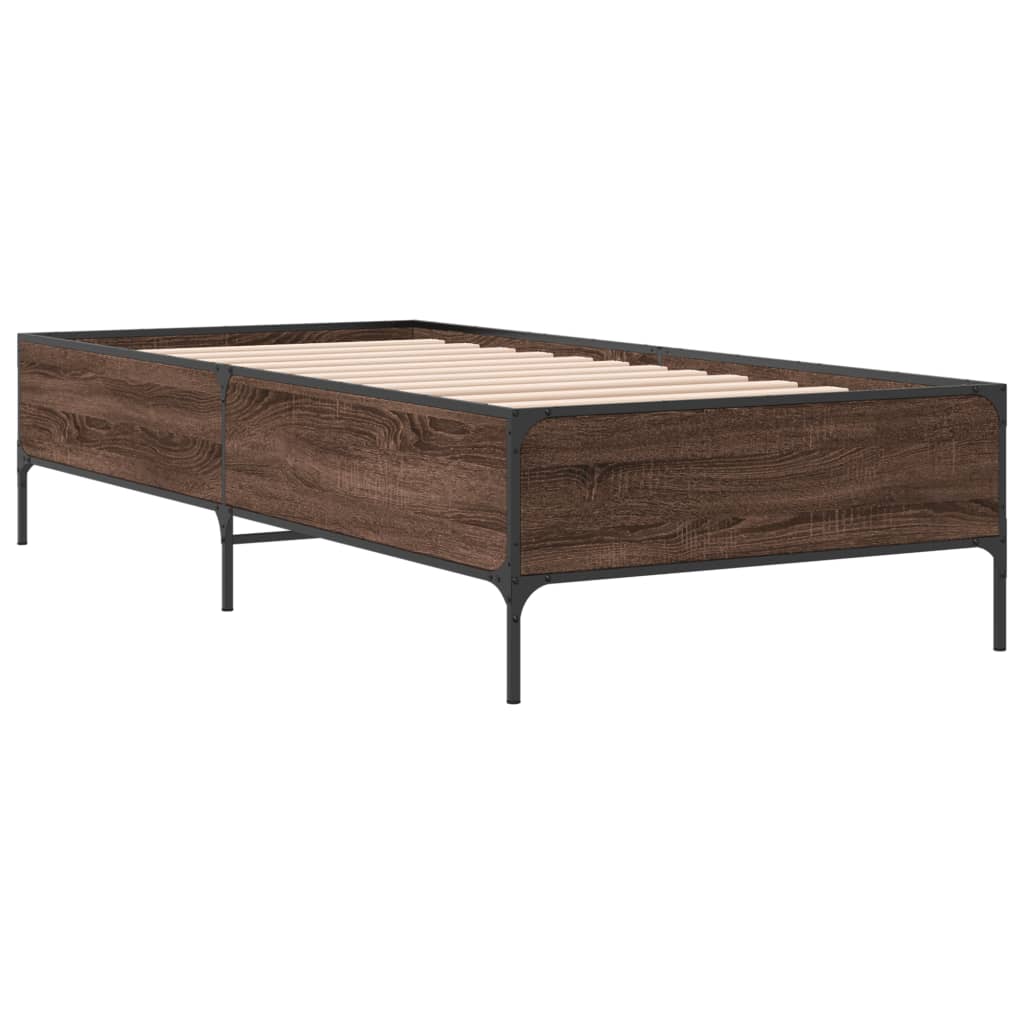 vidaXL Estructura cama madera ingeniería metal roble marrón 75x190 cm