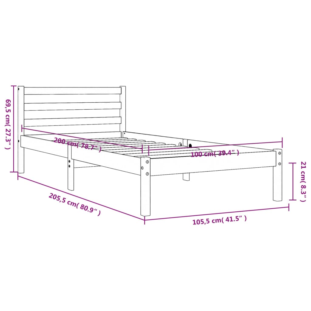 vidaXL Cama sin colchón madera maciza de pino marrón cera 100x200 cm