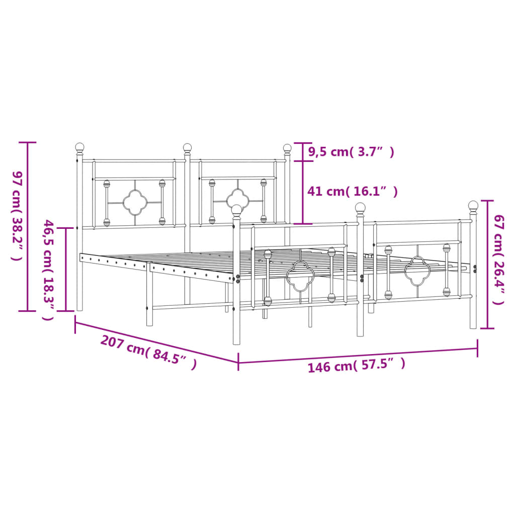 vidaXL Estructura cama sin colchón con estribo metal negro 140x200 cm