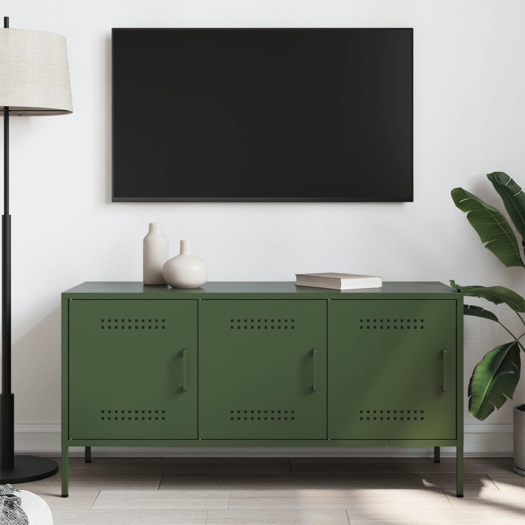 vidaXL Mueble de TV de acero verde oliva 100,5x39x50,5 cm