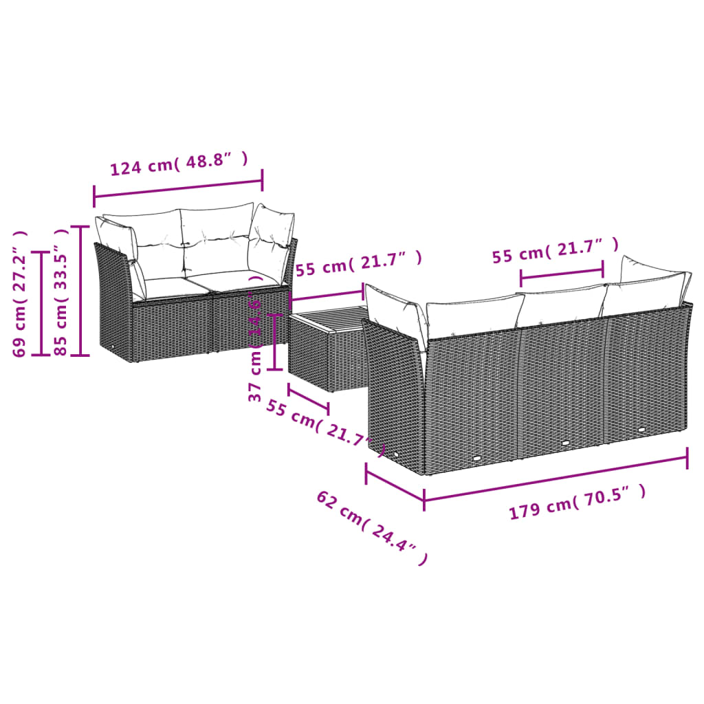 vidaXL Set de muebles de jardín 6 pzas y cojines ratán sintético gris