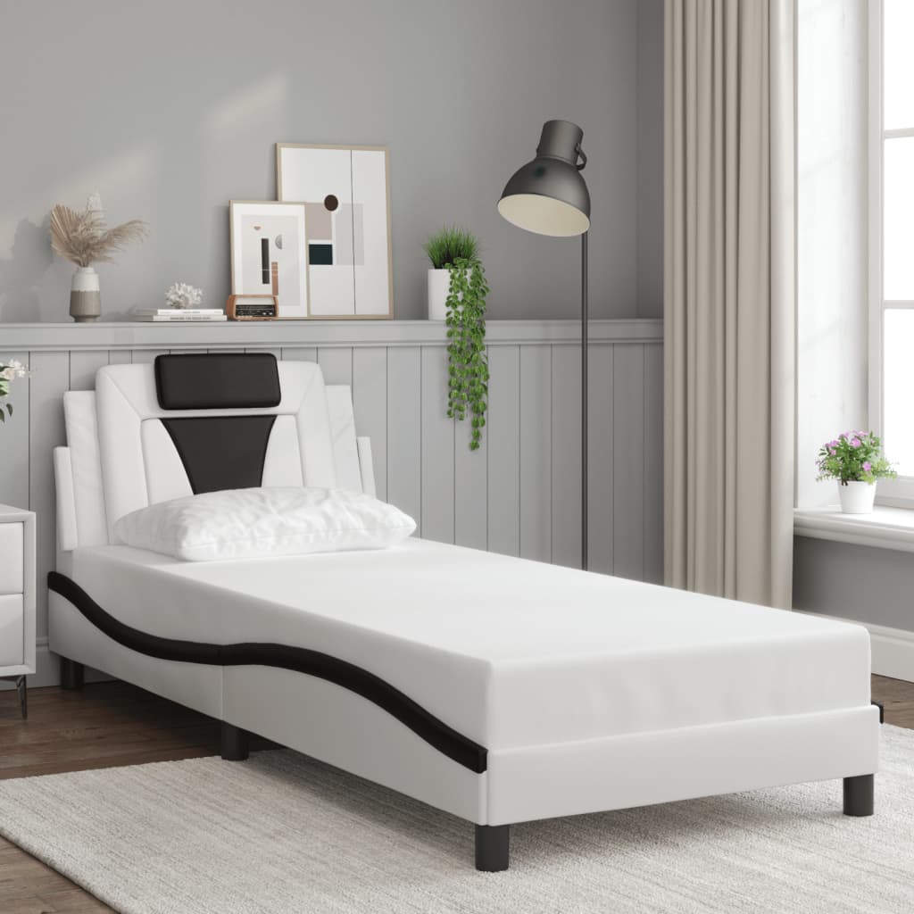 vidaXL Estructura cama con LED cuero sintético blanco negro 80x200 cm