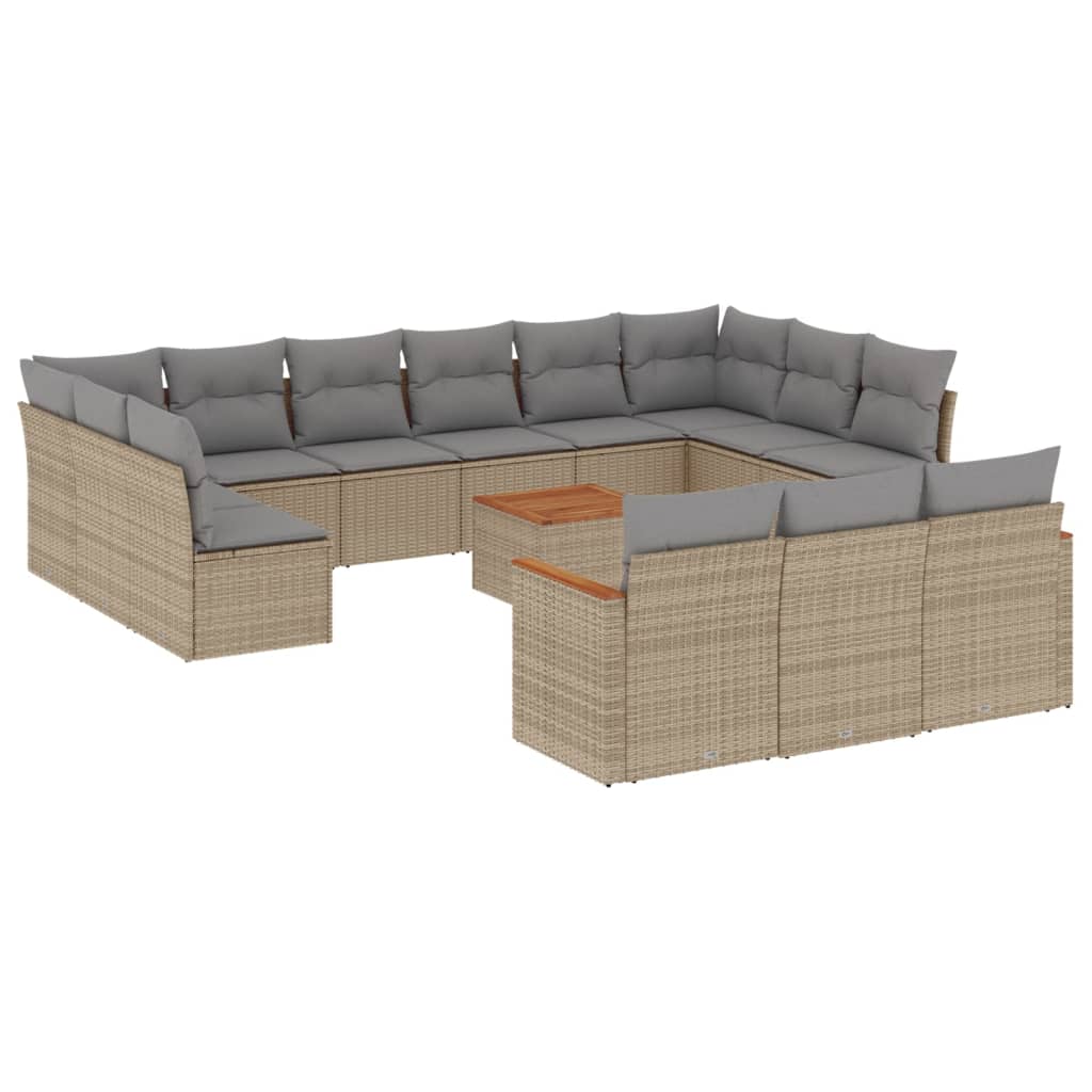 vidaXL Set sofás jardín 14 pzas y cojines ratán sintético beige mezcla