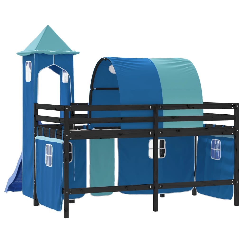 vidaXL Cama alta para niños con torre madera pino azul 90x200 cm