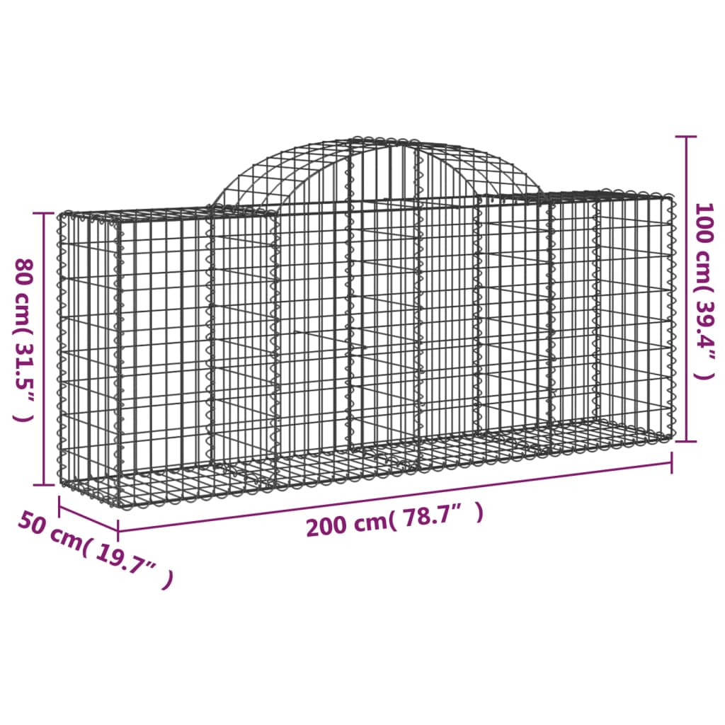 vidaXL Cestas de gaviones 2 uds forma de arco hierro 200x50x80/100 cm