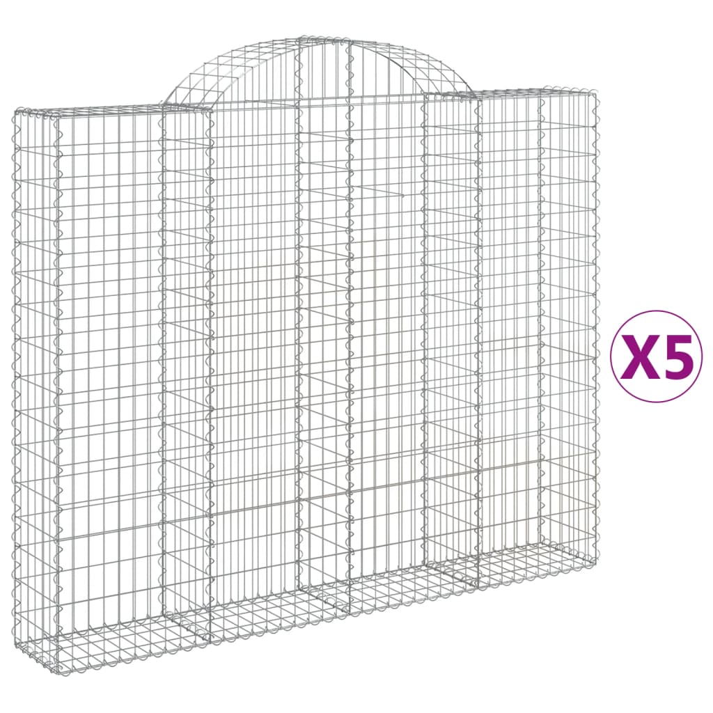 vidaXL Cestas gaviones 5 uds forma de arco hierro 200x30x160/180 cm