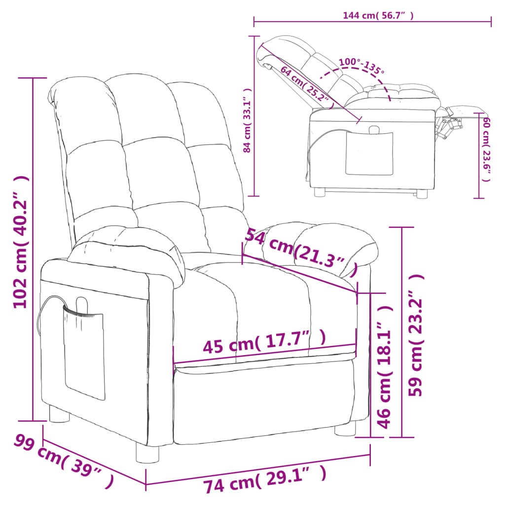 vidaXL Sillón de masaje de tela gris oscuro