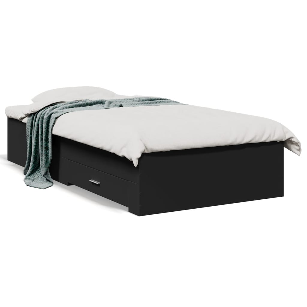 vidaXL Cama con cajones madera de ingeniería negra 75x190 cm