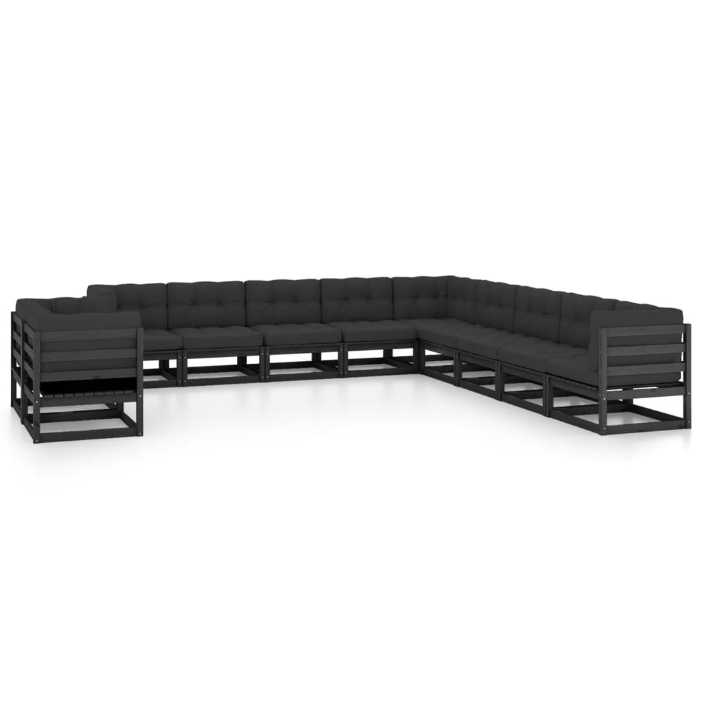 vidaXL Set de muebles de jardín 11 pzas con cojines madera pino negro