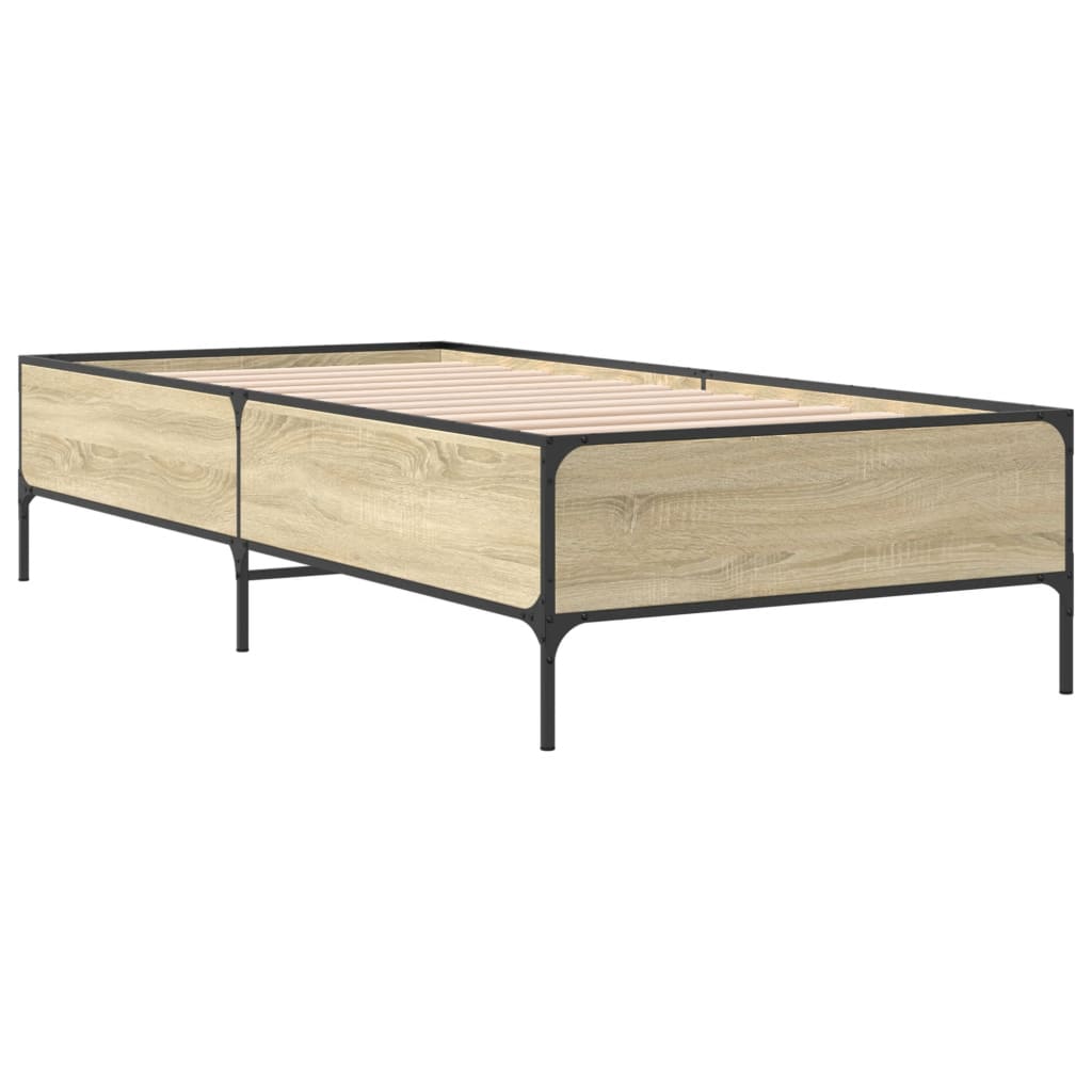 vidaXL Estructura cama madera ingeniería metal roble Sonoma 90x200 cm