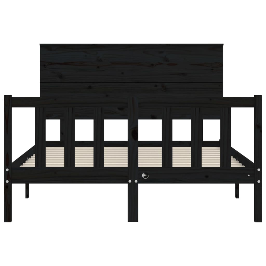 vidaXL Estructura de cama con cabecero madera maciza negro 140x200 cm