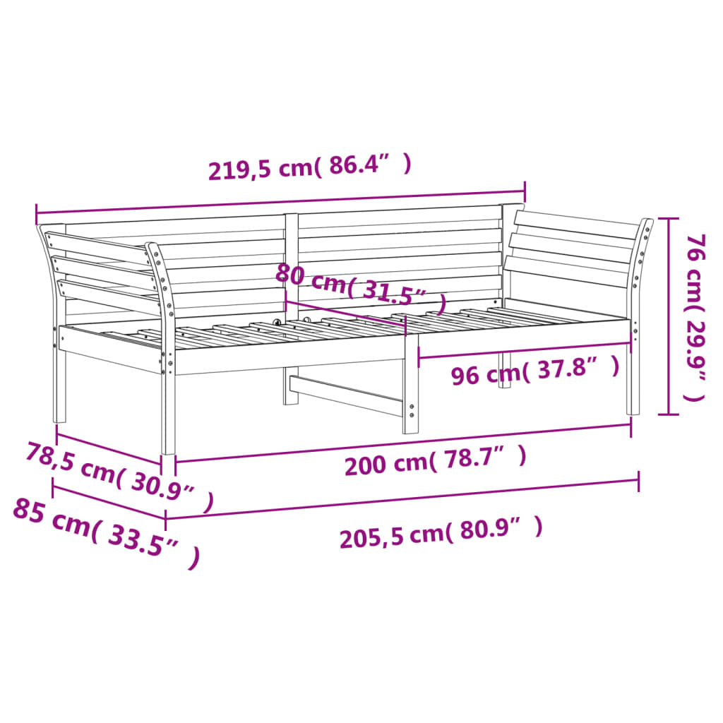 vidaXL Sofá cama sin colchón madera maciza pino marrón cera 80x200 cm