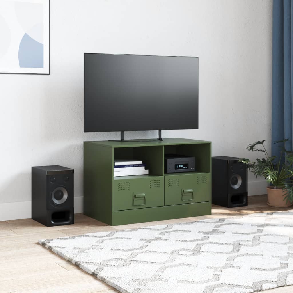 vidaXL Mueble para TV de acero verde oliva 67x39x44 cm