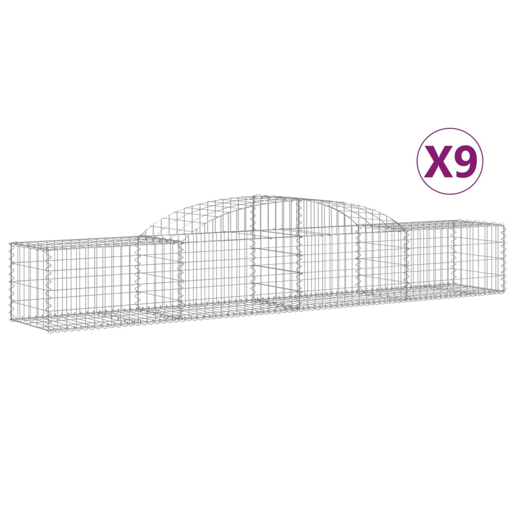 vidaXL Cestas de gaviones 9 uds forma de arco hierro 300x50x40/60 cm