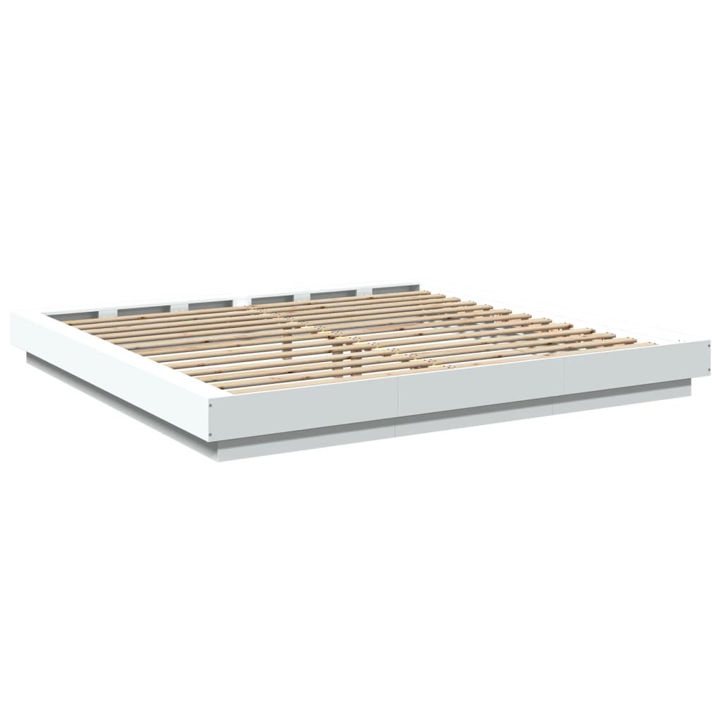 vidaXL Estructura cama y luces LED madera ingeniería blanca 200x200 cm