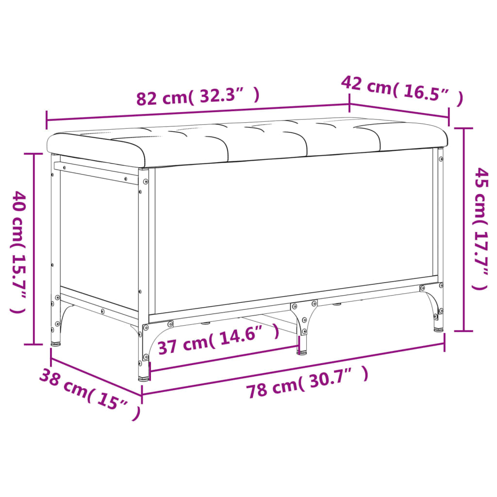 vidaXL Banco con almacenaje madera ingeniería roble Sonoma 82x42x45 cm