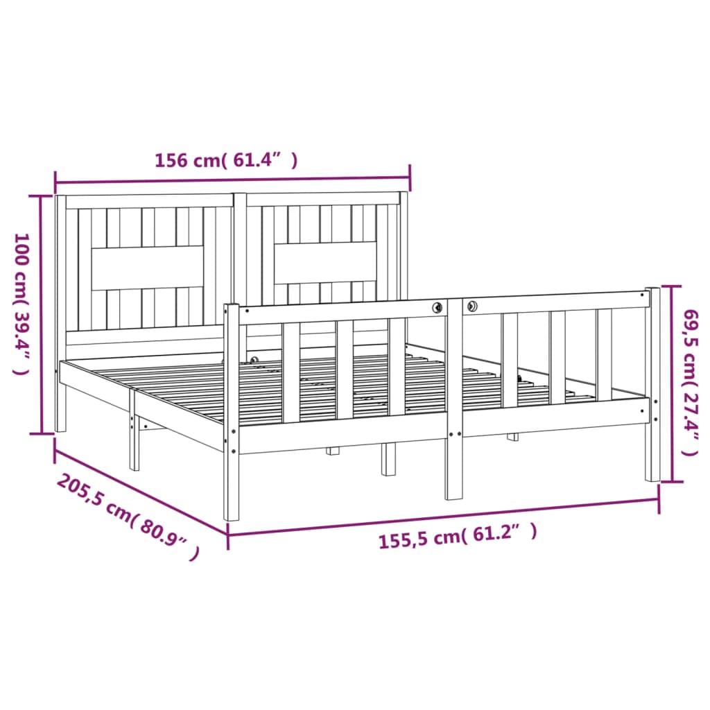 vidaXL Estructura de cama con cabecero madera maciza de pino 150x200cm