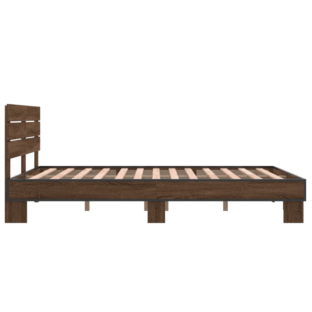 vidaXL Estructura cama madera ingeniería metal marrón roble 135x190 cm