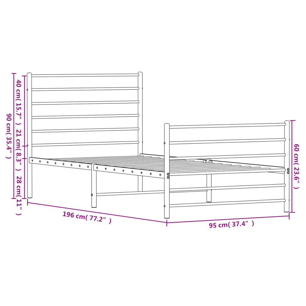 vidaXL Estructura cama sin colchón con estribo metal negro 90x190 cm