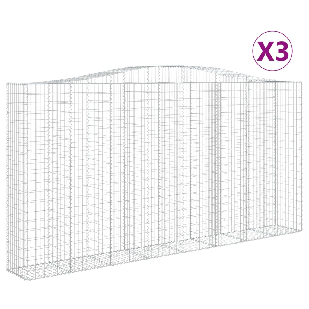 vidaXL Cestas de gaviones 3 uds forma de arco hierro 400x50x200/220 cm