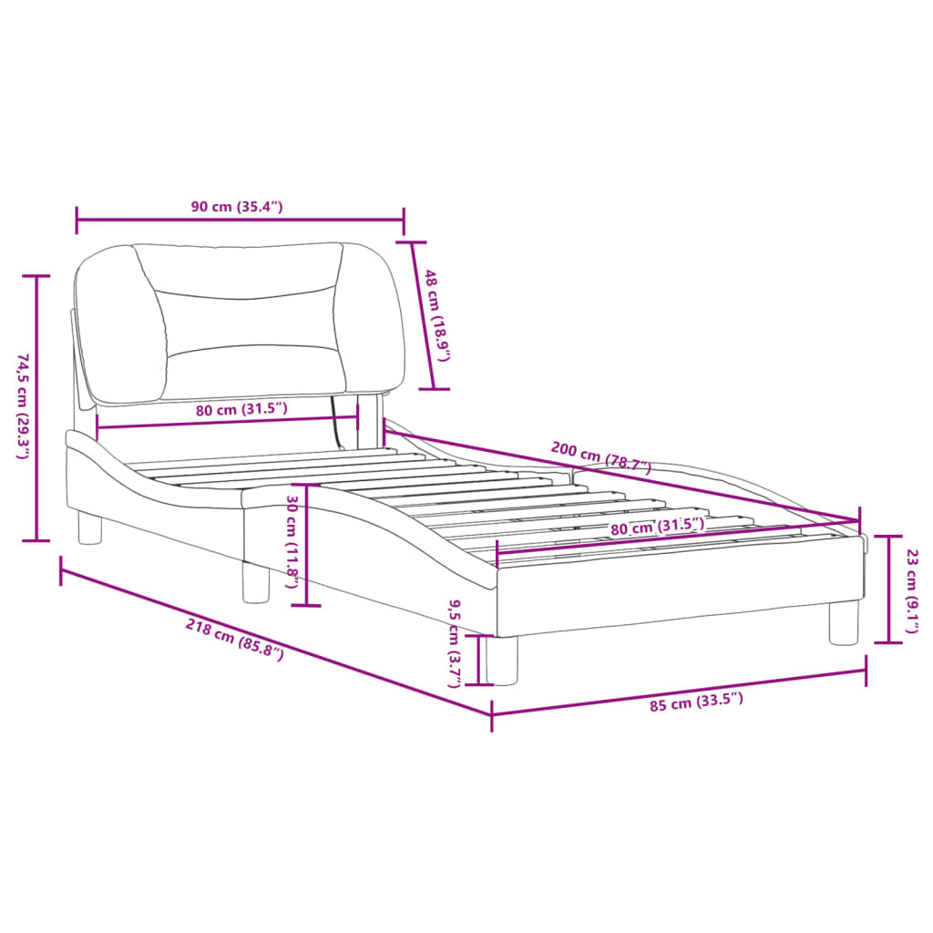 vidaXL Estructura de cama con luces LED tela negro 80x200 cm