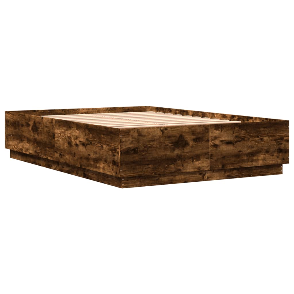 vidaXL Estructura cama con luces LED madera roble ahumado 150x200 cm