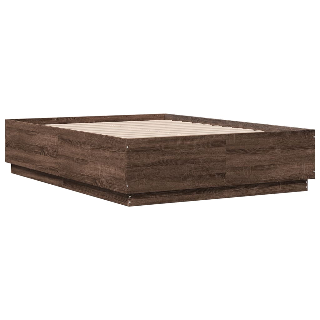 vidaXL Estructura cama con luces LED madera roble marrón 135x190 cm