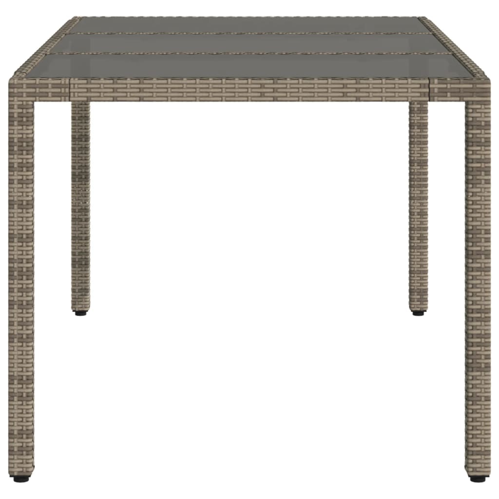 vidaXL Mesa de jardín superficie de vidrio ratán PE gris 150x90x75 cm