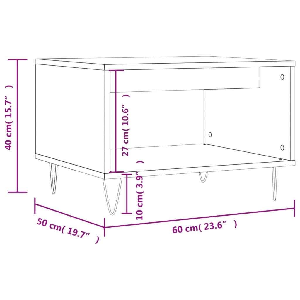 vidaXL Mesa de centro madera de ingeniería negra 60x50x40 cm