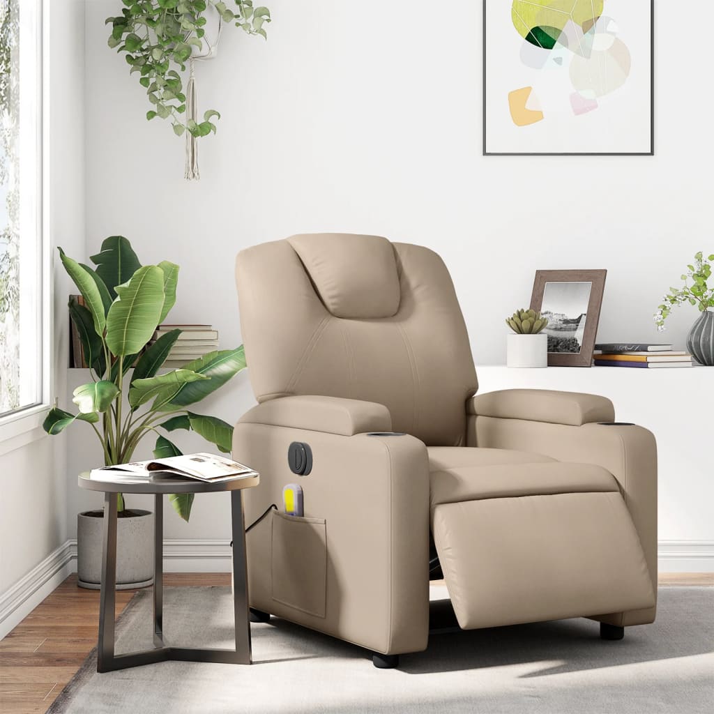 vidaXL Sillón reclinable de masaje eléctrico cuero sintético capuchino