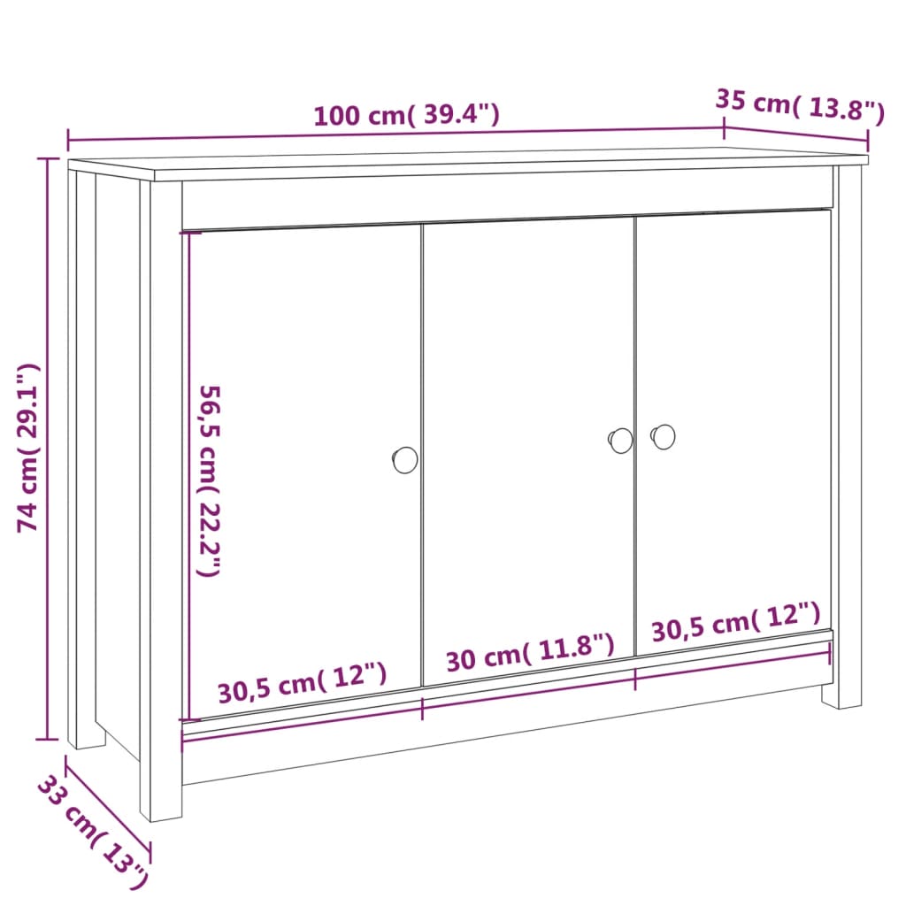 vidaXL Aparador de madera maciza de pino blanco 100x35x74 cm